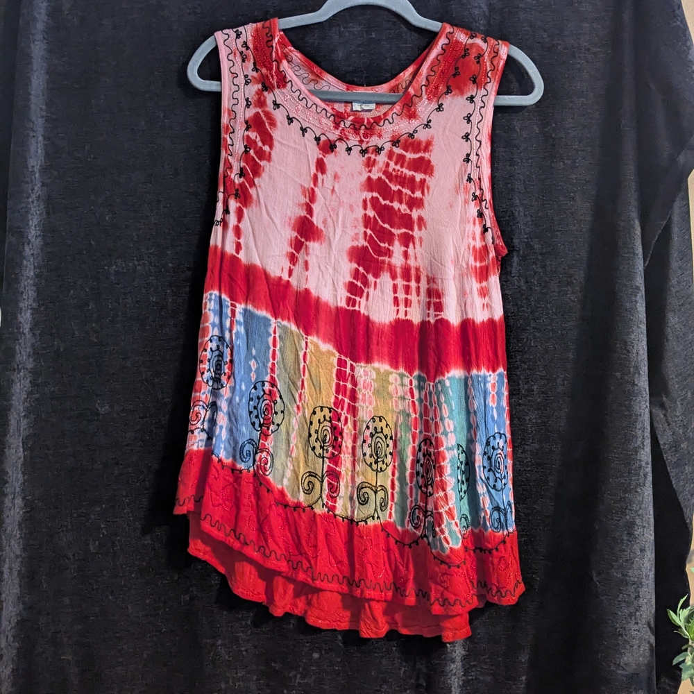 Shoreline Multicolor Boho Tie-Dye Tank Top. Free Size.